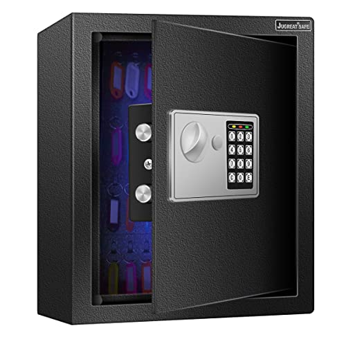 JUGREAT 83 Keys Wall Safe with Sensor Light, 80 Key Hooks, Keyless Access Black