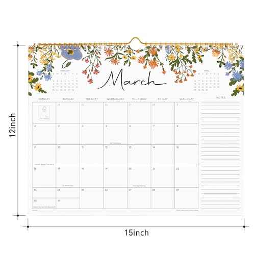 2026 Calendar, Cabbrix Wall Calendar 2026, 12 Months Calendar Runs From January 2026 - December 2026, 15" x 12", Twin-Wire Binding, Hanging Hook, Floral Design