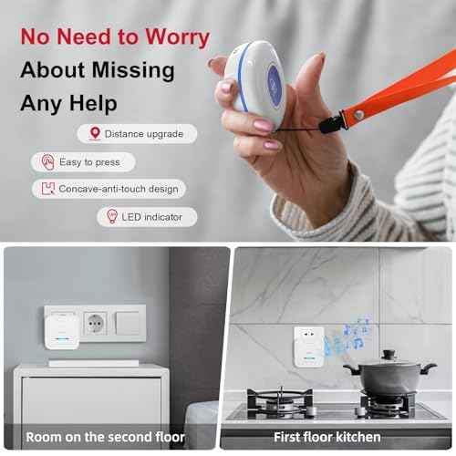 CallToU Wireless Caregiver Pager Call Button, Elderly Monitoring System Call Bell for Home/Personal Attention Pager 600ft Range, 55 Ringtone with 2 Alert Button and 2 Receivers