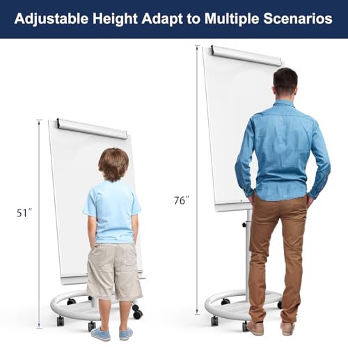 TSJ OFFICE White Mobile Standing Whiteboard 40 x 26 Inches with Adjustable Height & Angle
