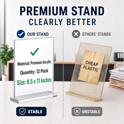 12 Pack Clear Acrylic Sign Holders 8.5x11 Tabletop Display Stands