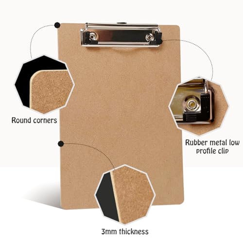 Uzant 16 Pack Mini Clipboards 6x9 inch - Wooden Memo Boards with Low Profile Clip, Hanging Loop