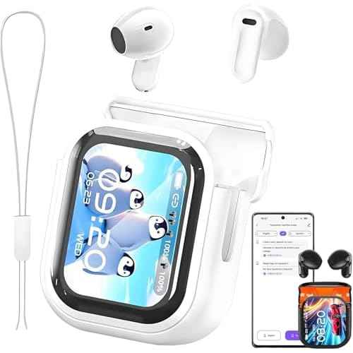 NE20 Earbuds, 2025 New NE20 AI Translation Earbuds in Real Time, Language Translator Headphones with LCD Touch Screen Audifonos Traductores Ingl?s Espa?ol Support 140 Languages for Travel White