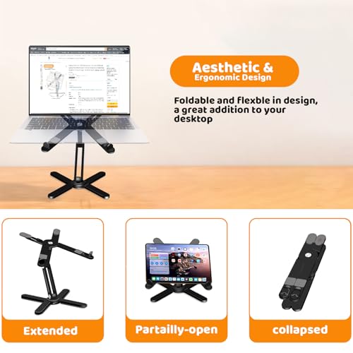 Laptop Stand with 360 Rotating Base, Computer Notebook Laptop Riser Metal Holder for Desk Collaborative Work, Fully Foldable for Easy Storage, Fits All MacBook, Laptops up to 16 inches, Black