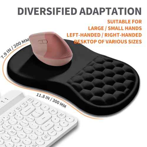 Ergonomic Joint Wrist Support Mouse Pad with Memory Foam Cushion Massage Bump, Carpal Tunnel Pain Relief Mousepad Slope Design for Wrist Rest, 11.8x7.9 in, Black