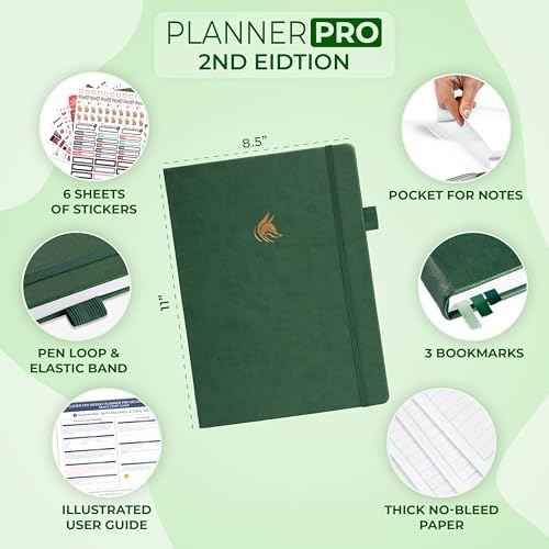 Clever Fox Planner PRO 2nd Edition ? Undated Weekly Agenda Planner for Setting Goals, Tasks & Time Management ? Life Organizer with To-do Lists & Habit Trackers ? Large, 8.5x11¡È (Forest Green)