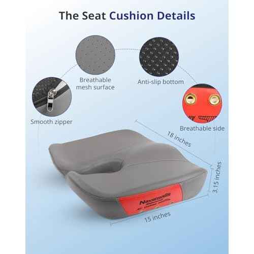 Seat Cushion, Extra Large Memory Foam Office Chair Cushion, Ergonomic Pressure Relief Car Seat Pad, Tailbone Pain Relief Cushion with Anti- Slip Rubber Dots, Breathable Wheel Seat Cushion - Grey