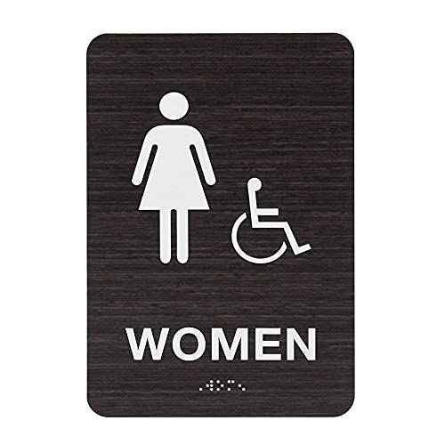 Dark Woodgrain Men And Women ADA Restroom Sign Set/Modern Chic Acrylic 6" x 9" Bathroom Signs With Braille
