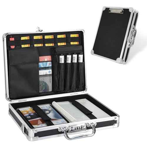 Aluminum Briefcase, Key Lock Clipboard Storage Box, Lockable Storage Case with Foot pad and Corner Protectors, 13x 10x 2.75 inch