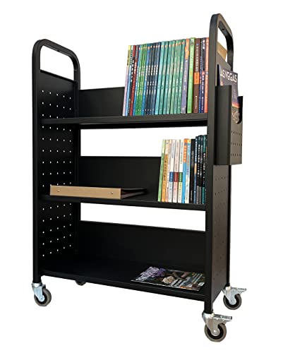 Workington Black 3-Shelf Rolling Book Cart with Locking Swivel Casters, 3001