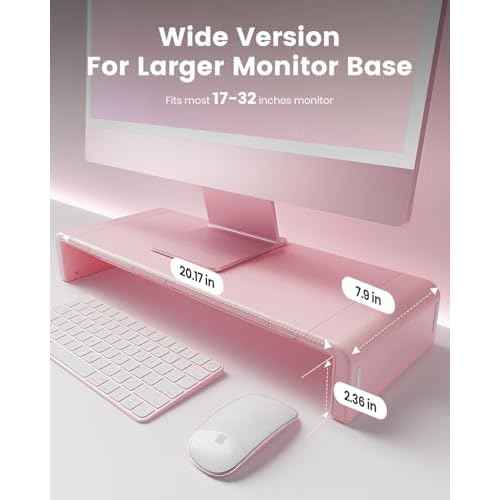 Pink Monitor Stand Riser, Klearlook Foldable, Height Adjustable Computer Stand, Desk Shelf Riser with Storage Drawer &Tablet Phone Stand for Desktop, Laptop