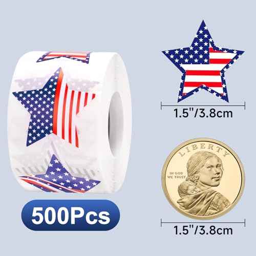 Anwyll American Flag Star Stickers - 500Pcs 1.5Inch USA Patriotic Seals Labels Stickers Self Adhesive 4th of July Sticker Memorial Day Sticker for Independence Day Kids Reward Envelope Seal Card