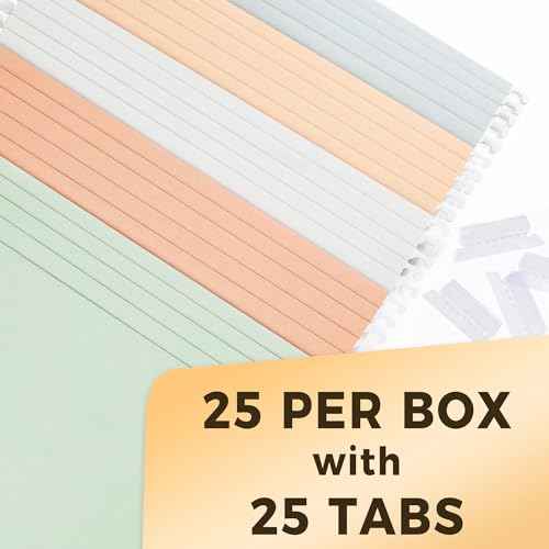 SUNEE 25 Count Hanging File Folders, Pastel Colors, Hanging File Folders Letter Size, Hanging Folders with 1/5-cut Tabs, Designed for Bulky Files, Filing Cabinets, Medical Charts