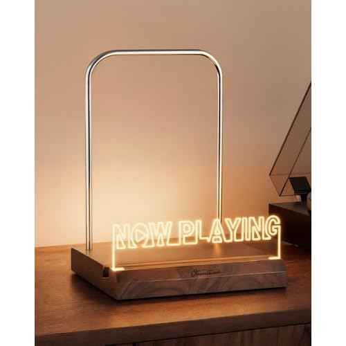 Light Up Now Playing Vinyl Record Stand, Vinyl Record Holder with Adjustable Warm White Lights, Wooden Acrylic Holder for Record Album Display and Storage, Accessories Gifts for Record Lovers