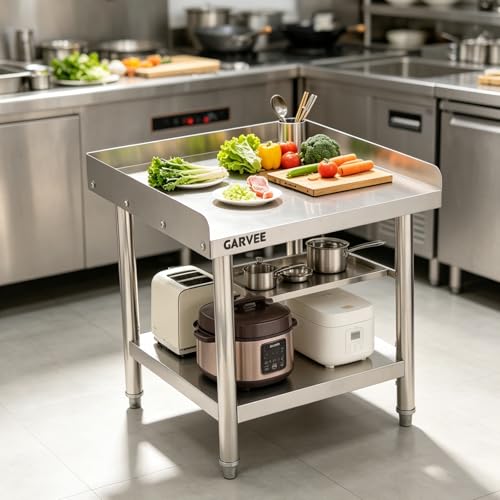 Garvee 30x24x26 Heavy Duty Stainless Steel Straight Edge Prep Table (0.7mm) - Without Wheels