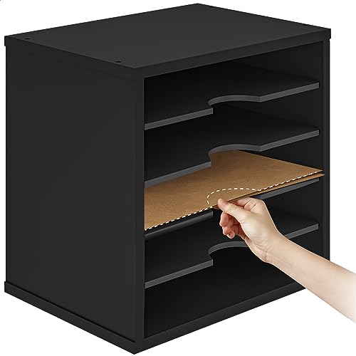 Black 5-Tier Wooden Desk File Organizer with Adjustable Shelves – Ballucci