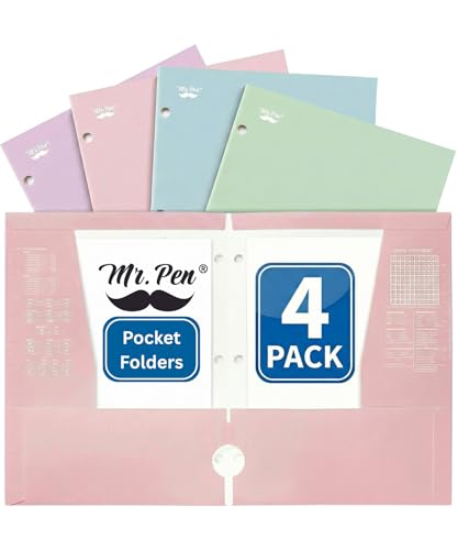 Mr. Pen Pastel 4-Pocket Folders Pack of 4, 12.5 x 9.5 Inch Durable Paper Office Organizers