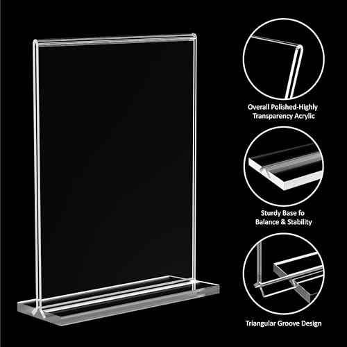 12 Pack Acrylic Sign Holder 8.5 x 11, Double Sided Clear Sign Holder Plastic Display Stands, T Shape Acrylic Table Sign Stands Flyer Paper Holder for Office Store Restaurants School Retail