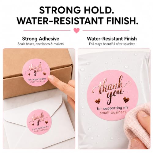 Pink & Rose Gold Thank You Stickers 1.5 Inch, 500 Premium Self-Adhesive Labels for Small Business & Packaging
