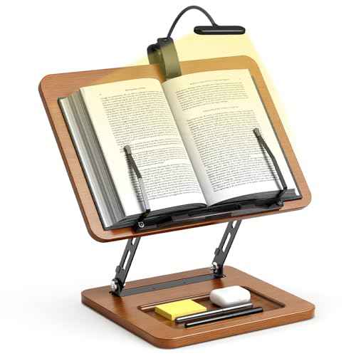 Book Stand for Reading with Light, Book Holders for Reading Hands Free, Adjustable Height & Angle, Fits Cookbook Recipe, Textbook, Kindle,Foldable for Kitchen, Office, School,Gift for Book Lovers
