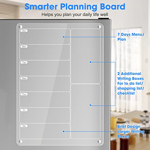 OORAII Weekly Meal Planner Acrylic Calendar Board for Kitchen - Includes 8 Markers