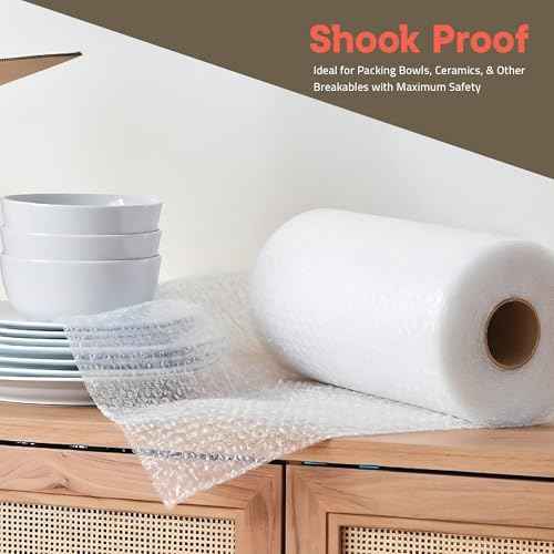Bubble Wrap for Packing & Moving 4 Pack, 72 FT x 12¡± Bubble Cushioning Wrap with 3/16¡± Small Bubbles & 10 Fragile Stickers, Tear-Perforated Every 12¡±, Lightweight Protective Packaging for Moving