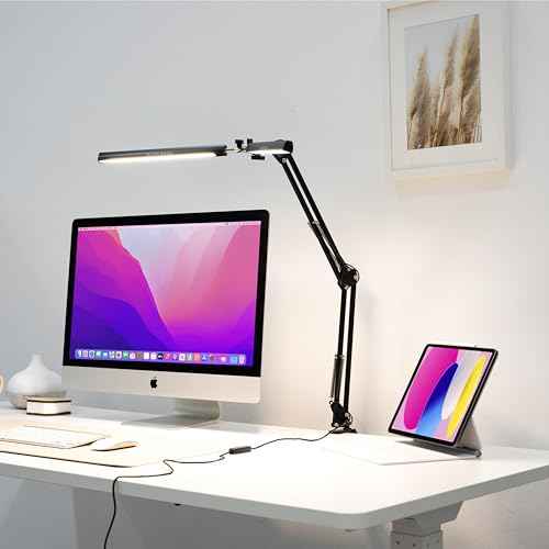 Double Head LED Desk Lamp, Ultra-Wide Coverage for 72" Workspaces, Eye-Caring, 360¡Æ Adjustable, Stepless Dimming, Remote Control, 10 Brightness Modes, 3 Color Temperatures, Energy Efficient