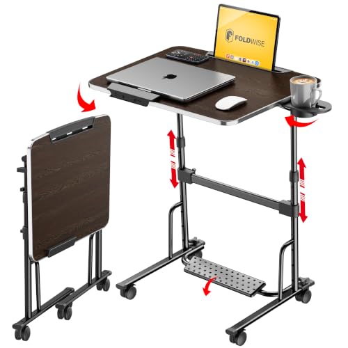 Black FoldWise Portable Standing & Rolling Desk - Adjustable, Foldable, Space-Saving