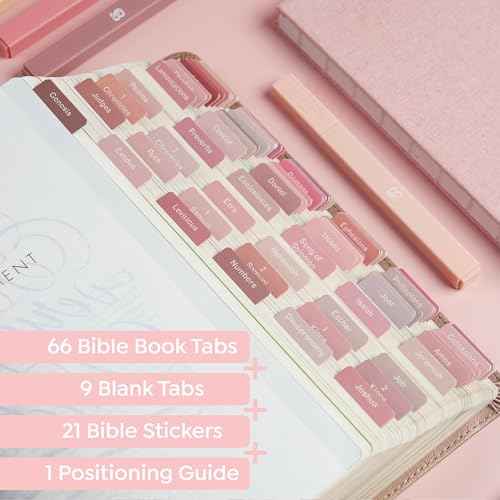 BLIEVE- Bible Tabs, Rosey Edition with Stickers Included, Laminated Bible Tabs for Women and Men, Bible Accessories and Bible Study Supplies, Bible Book Tabs and Sticker Labels Designed for Bibles