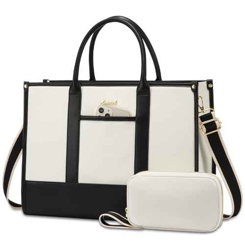 LOVEVOOK Laptop Tote Bags for Women Work Bag 15.6 inch Large Professional Teacher Purse Lightweight Computer Bag Briefcase Business Office, Beige-black