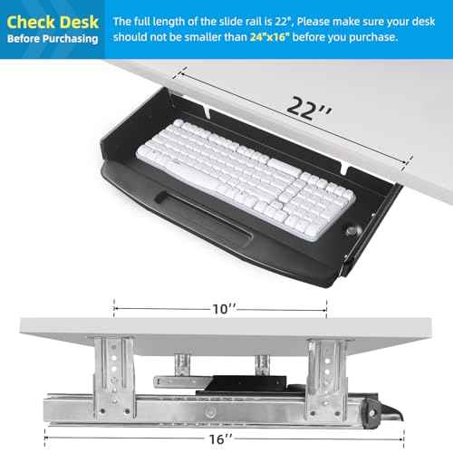 Solid Steel Under Desk Keyboard Tray Slide Out with 360¡Æ Rotating Mouse Platform,Keyboard Shelf Sliding,Under Desk Mounted Keyboard Holder,Under Desk Keyboard Drawer 28"Lx11"W