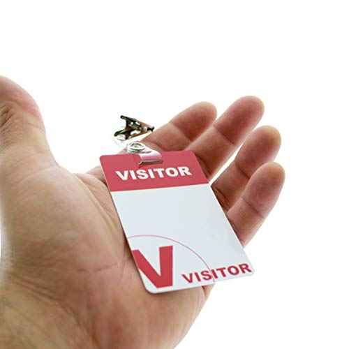 Bulk 25 Pack - Heavy Duty Visitor Badges with Clips - Reusable & Re-Writable - Durable PVC Plastic Printed Guest Name Badge Pass for Visitors with Clothing Friendly ID Holder Clip, by Specialist ID