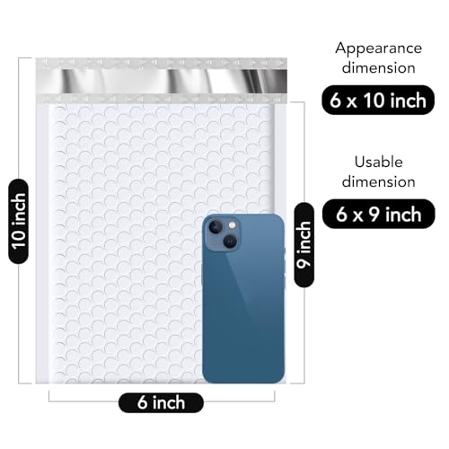 Fuxury Bubble Mailer 6x10" 100 Pack White Bubble Mailers Usable Size 6x9" Self Seal Padded Mailing Envelopes Opaque Bubble Padded Mailer for Small Business Mailing Jewelry Makeup Small Items
