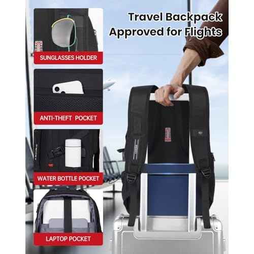 SWICKY 40L Travel Backpack Outdoor, Expandable Backpack with Shoe Compartment/Laptop Bag/Water Resistant/USB Port for Women & Men, Ideal for Travel and Hiking£¨Black£©