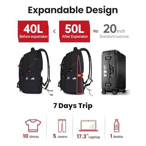 SWICKY 40L Travel Backpack Outdoor, Expandable Backpack with Shoe Compartment/Laptop Bag/Water Resistant/USB Port for Women & Men, Ideal for Travel and Hiking£¨Black£©