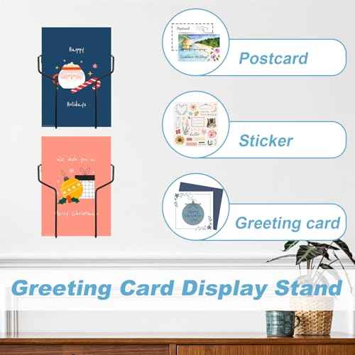 Wall Mount Greeting Card Display Stand - 4x6'' & 5x7'' Black Metal Card Display Case & Elegant Wire Organizer Rack for Postcards