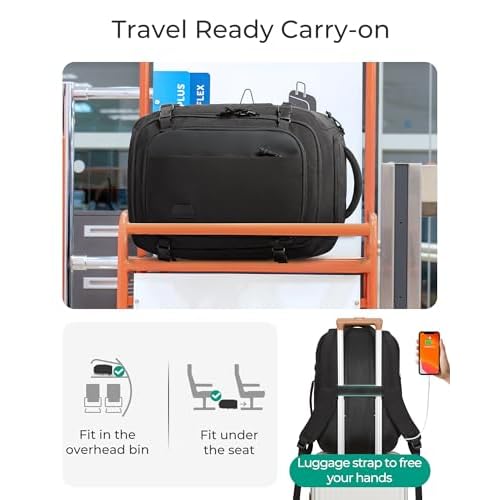 BAGSMART Travel Backpack Carry on Flight Approved, 28L Lightweight Backpack Fits 17.3 Inch Laptop for Men Women, Water Resistant Personal Item Travel Bag with USB Charging Port, Black