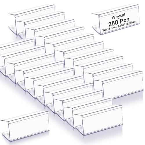 Weysat 250 Pcs Wood Shelf Label Holders Clear Plastic Price Tag 2.4 in L x 1 in H for Bookshelf Shelves, Wood Shelf Sign and Ticket Holder, Clips On to Shelves 3/4" to 1" Thick