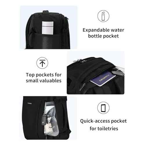 ECOHUB 17'' Small Travel Backpack, United Airlines Personal Item Bag 16.7"x10"x8" with 13 Pockets Carry on Backpack with USB Port Luggage Sleeve Travel Essentials for Men Women Water Resistant, Black