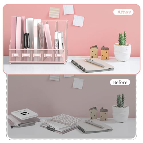 Pink Metal Desk Organizer with 5 Vertical Compartments - Small