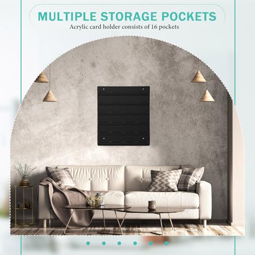 Suzile 2 Pcs 48 Business Card Holder Wall Mount 24 pockets each Business Card Display Wall with Hanging Hardware Acrylic Business Multiple Sticker Display for Office Home, 17.7'' x 15.7'', Black