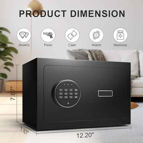 0.6 Cub Small Safe Box, Safety Box with Electronic Digital Keypad, Home Safe Box with Internal LED Light, Solid Alloy Steel Personal Safes for Home Office Hotel, Black