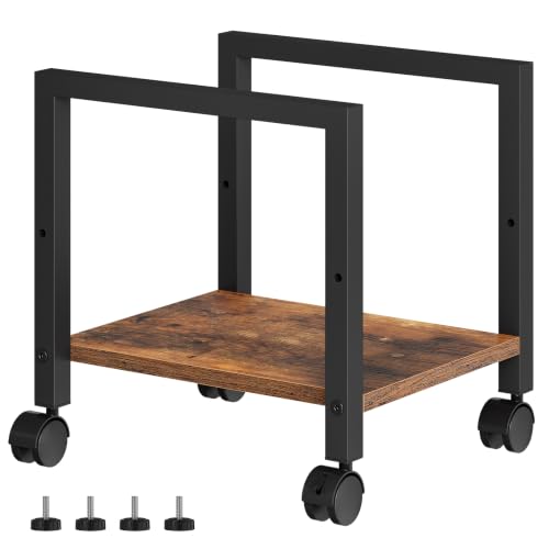HOOBRO Rustic Brown + Black Computer Tower Stand Under Desk, Adjustable 6.7-10.8 in, Rolls on Casters