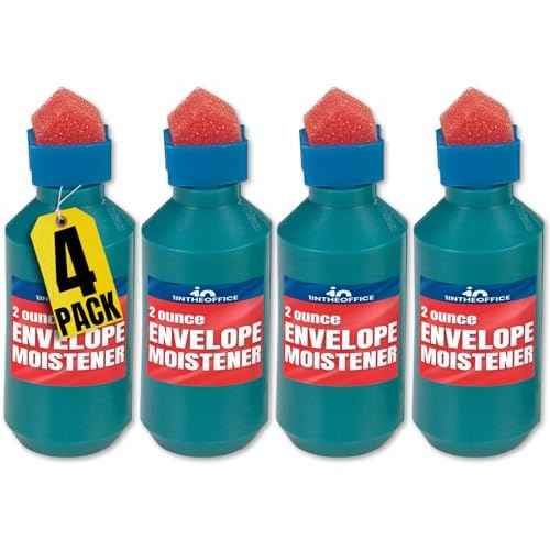 1InTheOffice Envelope Moistener, Envelope Sealer Bottle Wedge Sponge, Tipped Squeeze Bottle, Spill Proof (4 Pack)