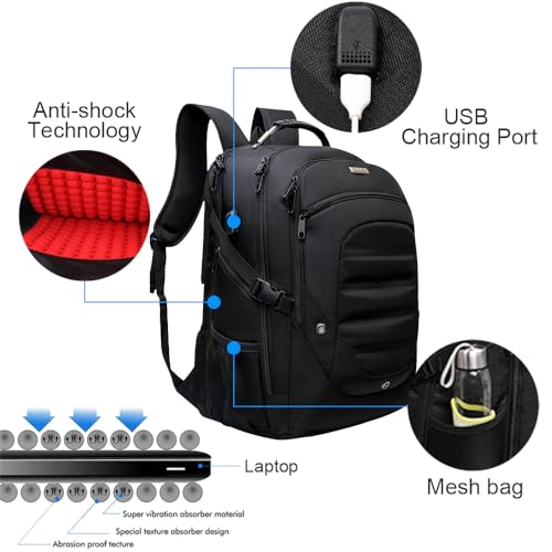 Travel Laptop Backpack 19 Inch Computer Backpack with USB Charging Port Business College Daypack Stylish Bag