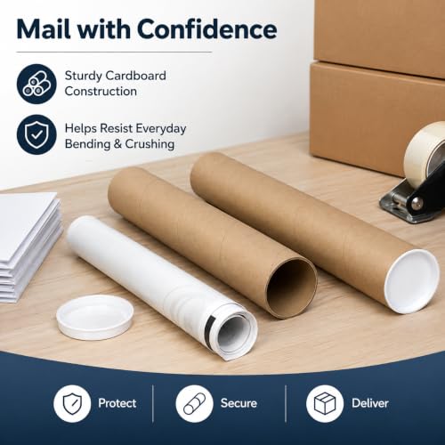 2-Pack Kraft Mailing Tubes with End Caps - 24 Inch for Posters & Documents