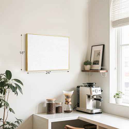 Linen Bulletin Board, 24"x18", White Cork Board for Wall, Gold Aluminum Frame, Upgraded Canvas Pinning Surface, 10 Push Pins, White