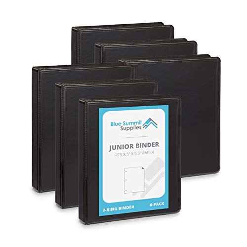 Blue Summit Supplies Mini 3-Ring Binder, Junior 1 Inch, Small 3-Ring Binder, Small Size Fits 5 1/2 x 8 1/2 Paper, Set of Mini Binders Ideal for Playbills or Planner, Black, 6 Pack