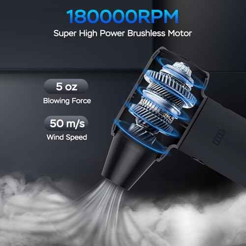 Compressed Air Duster,180000RPM Electric Duster Air Blower,Cordless Rechargeable Mini Dust Blower,3 Gear Jet Fan for PC Keyboard Computer Car Outdoor House Cleaning-Black