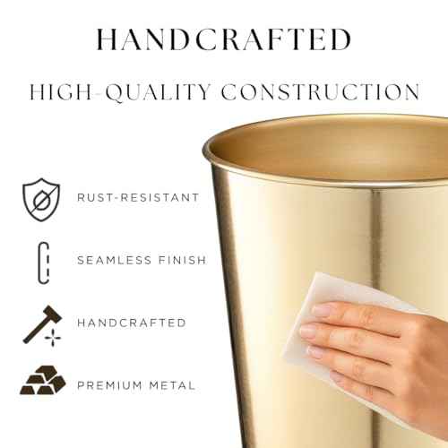 Monarch Abode Brushed Gold Handcrafted Metal Wastebasket for Home Office Bedroom, Decorative Waste Basket, Modern Bathroom Garbage Can, Durable & Decorative Trash Bin, Brushed Gold Bathroom Trash Can